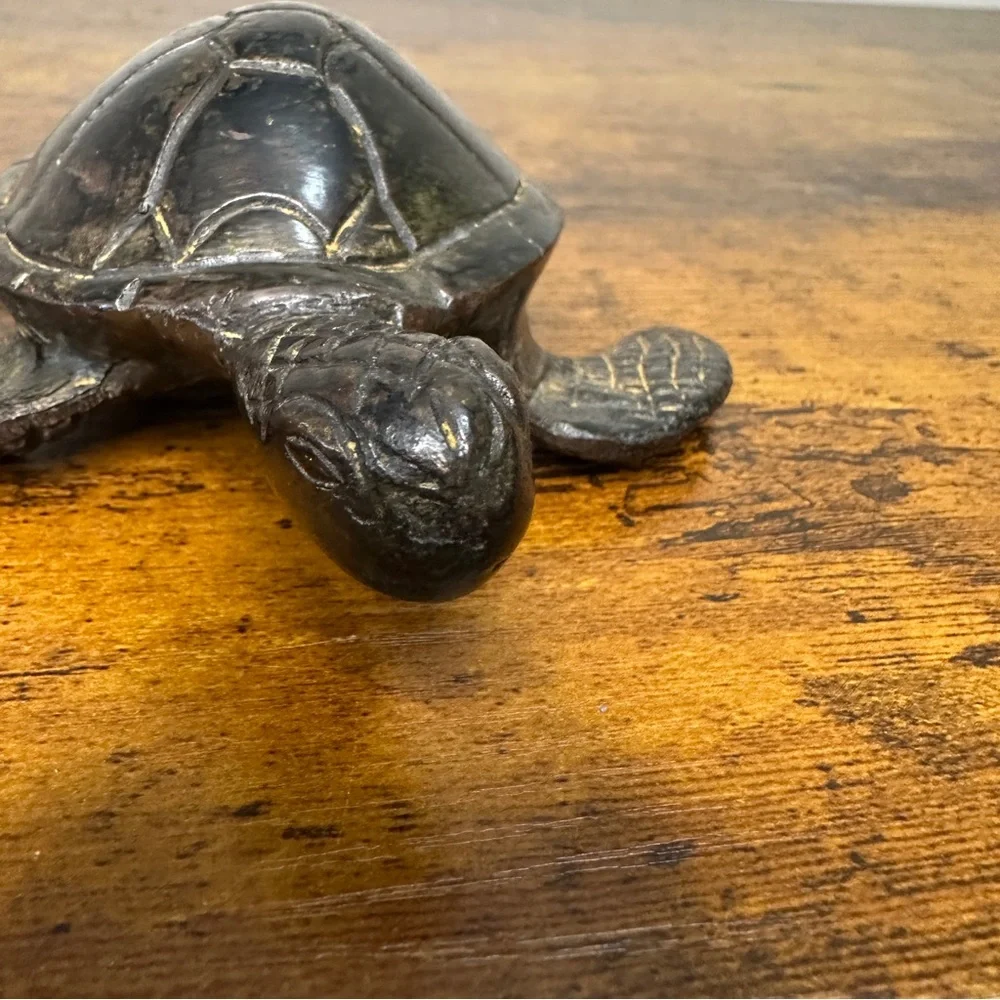 Vintage Cast Metal Sea Turtle Figurine Nautical Coastal Beach Decor Statue